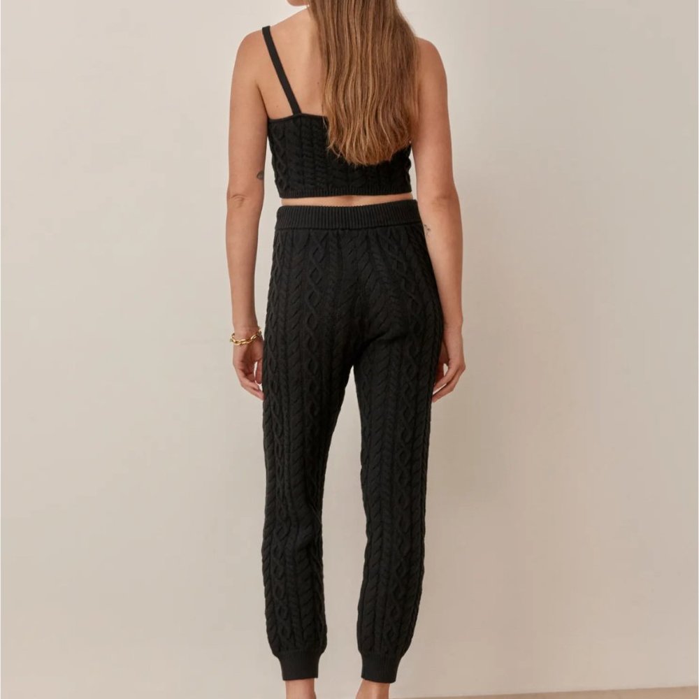 reformation italo cotton cable knit jogger set black - Picture 5 of 9